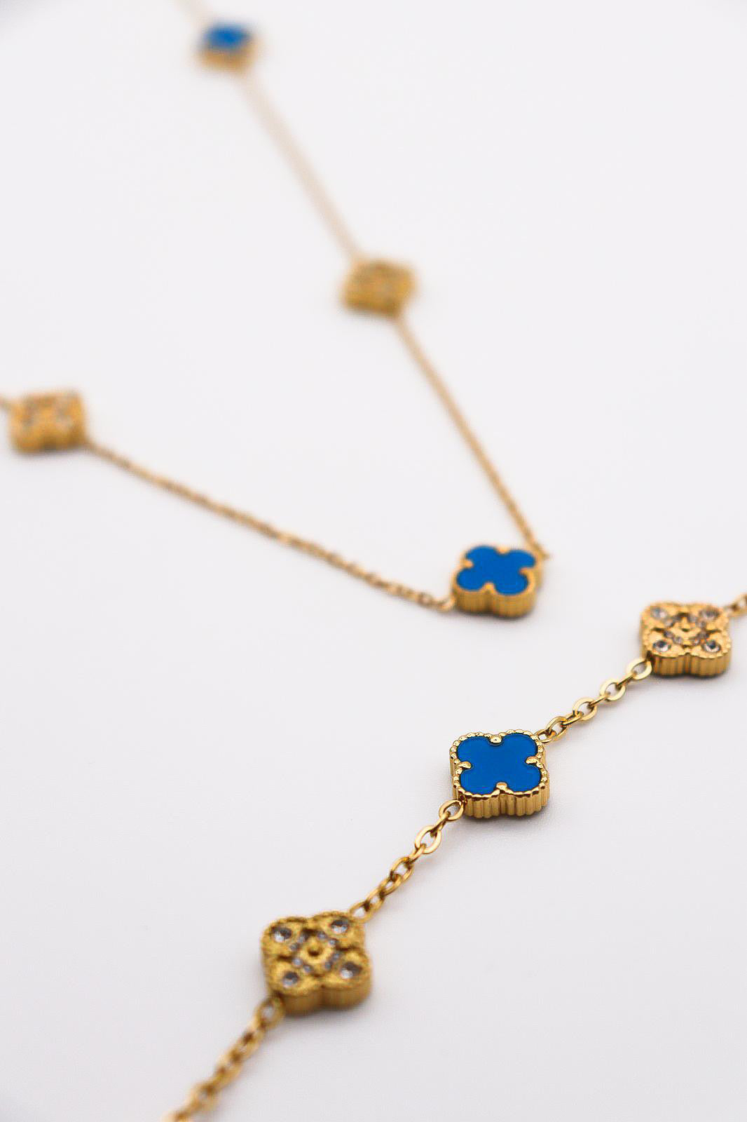 Blue Clover sets-Inspired Jewelry Set – 18K Gold-Plated Clover Necklace, Bracelet