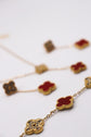 Red Van Cleef-Inspired Jewelry Set – 18K Gold-Plated Clover Necklace, Bracelet & Earrings