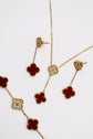 Red Van Cleef-Inspired Jewelry Set – 18K Gold-Plated Clover Necklace, Bracelet & Earrings