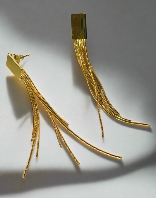 Luxurious gold stainless steel tassel earrings
