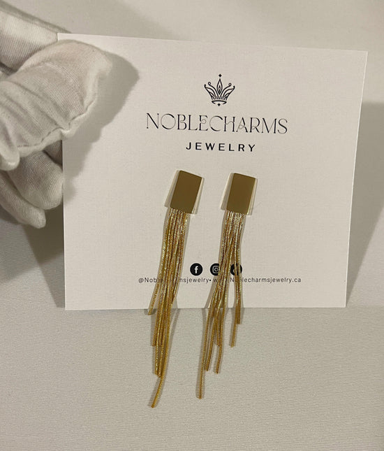 Luxurious gold stainless steel tassel earrings