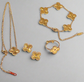 Van Cleef-Inspired Gold Jewelry Set – 18K Gold-Plated Clover Necklace, Bracelet & Earrings and Ring