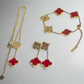 Red Van Cleef-Inspired Jewelry Set – 18K Gold-Plated Clover Necklace, Bracelet & Earrings