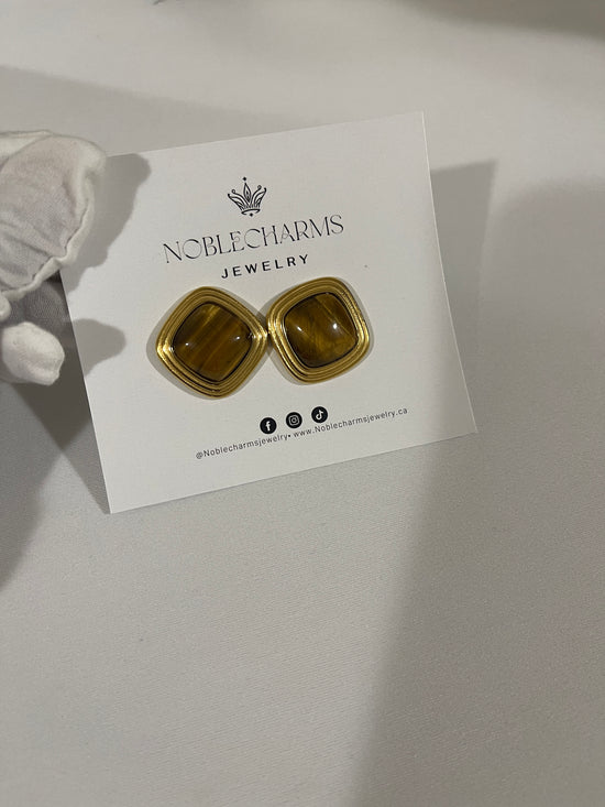 Caramel Glow Gold Earrings – 18K Gold-Plated with Warm Amber Tone